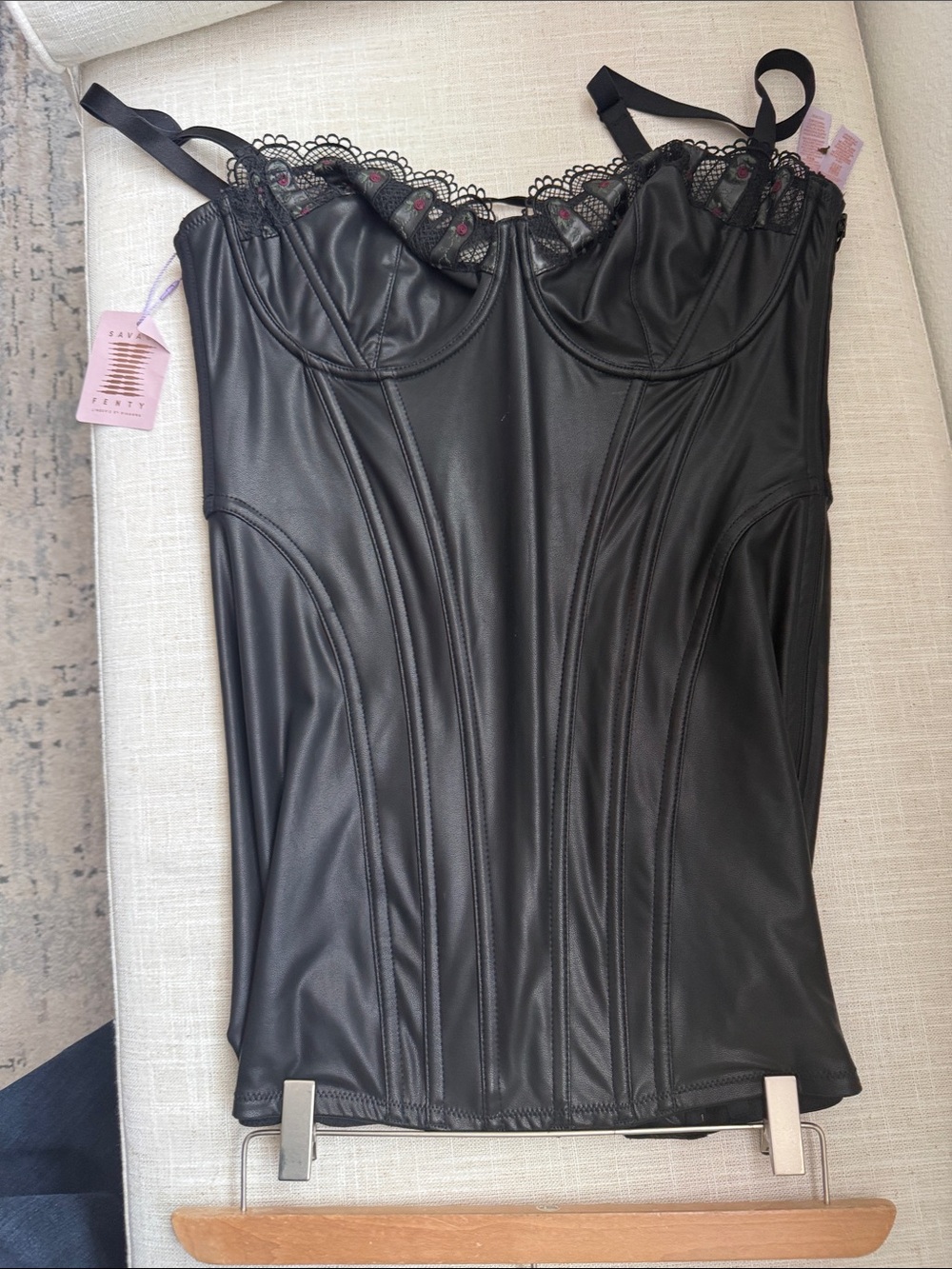 Savage X Fenty Black Lace-Trim Slip Chemise - Picture 3 of 10